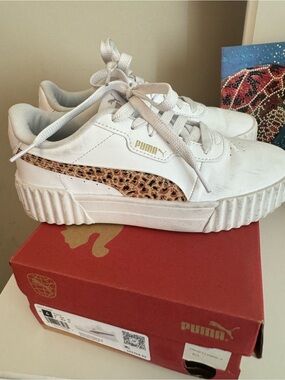 Puma White Platform Sneakers with Leopard-Print Formstrip